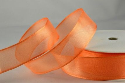 Y379-25mm Peach Orange Wired Sheer Organza Ribbon x 25 metre rolls!