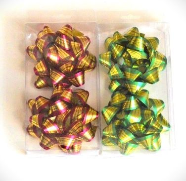 31162 - 2 x Golden Striped Gift Box Self Adhesive Bows