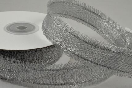 Y857 - 25mm Silver Wired Ribbon with Fringed Edges x 10 Metre Rolls! 