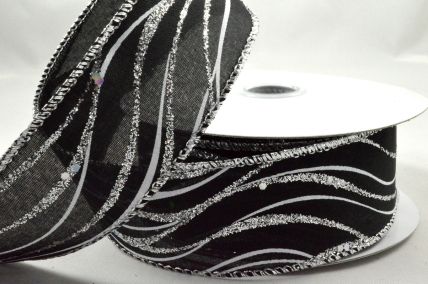 25mm Wired Black Lurex Wavey Ribbon x 10 Metre Rolls!