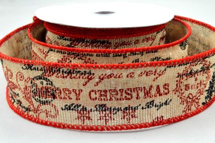 Y835-25mm Wired Merry Christmas Scroll Burlap Ribbon x 10 Metre Rolls!