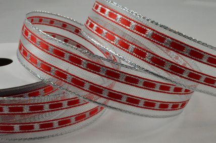 Y845 - 25mm Wired Red Lurex Lined Ribbon x 10 Metre Rolls!