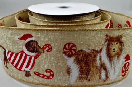 Y864 - 63mm Wired Christmas Dog Ribbon x 10 Metre Rolls!