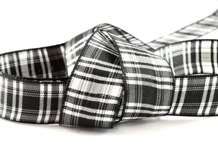 Y811 - 12mm Black & White Tartan Ribbon x 25 Metres!