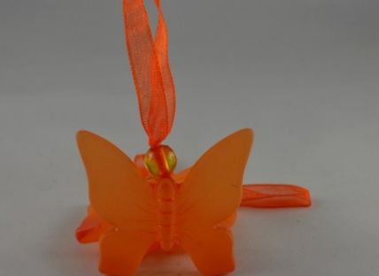 Y812 - 35mm Orange Butterfly and Sheer Ribbon loop decoration - 12 pieces per pack